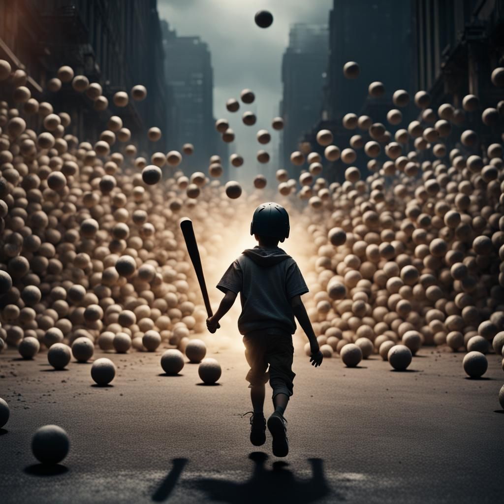 Boy vs. Baseball Army in Dystopian City
