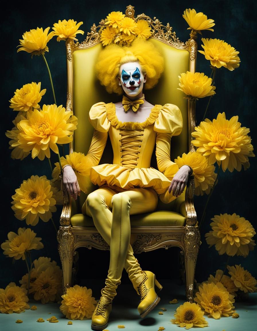 Laughing Yellow Clown on Throne in Mazzoni Style