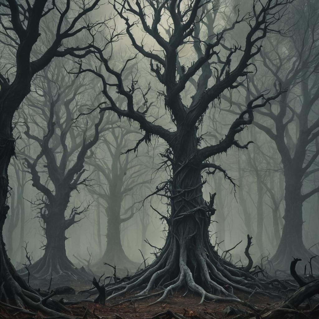 Eerie Forest Illustration in Dark Fantasy Style