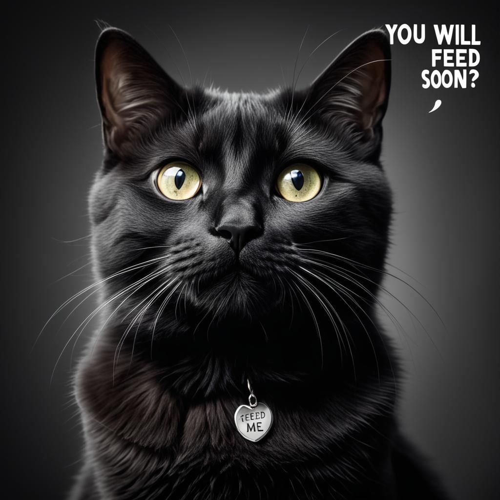 Black Cat Portrait with Text Overlay