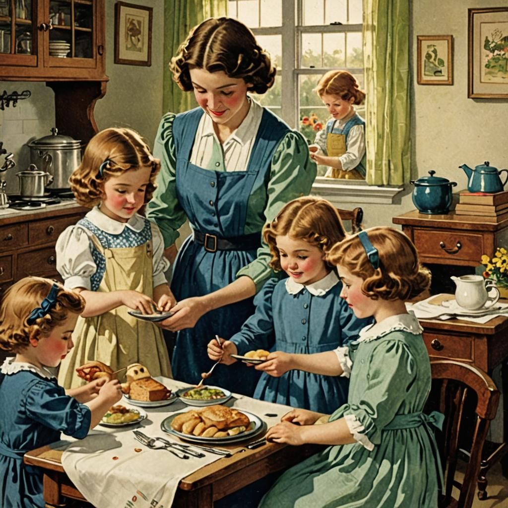 Nostalgic Family Scene in Golden Age Illustration Style