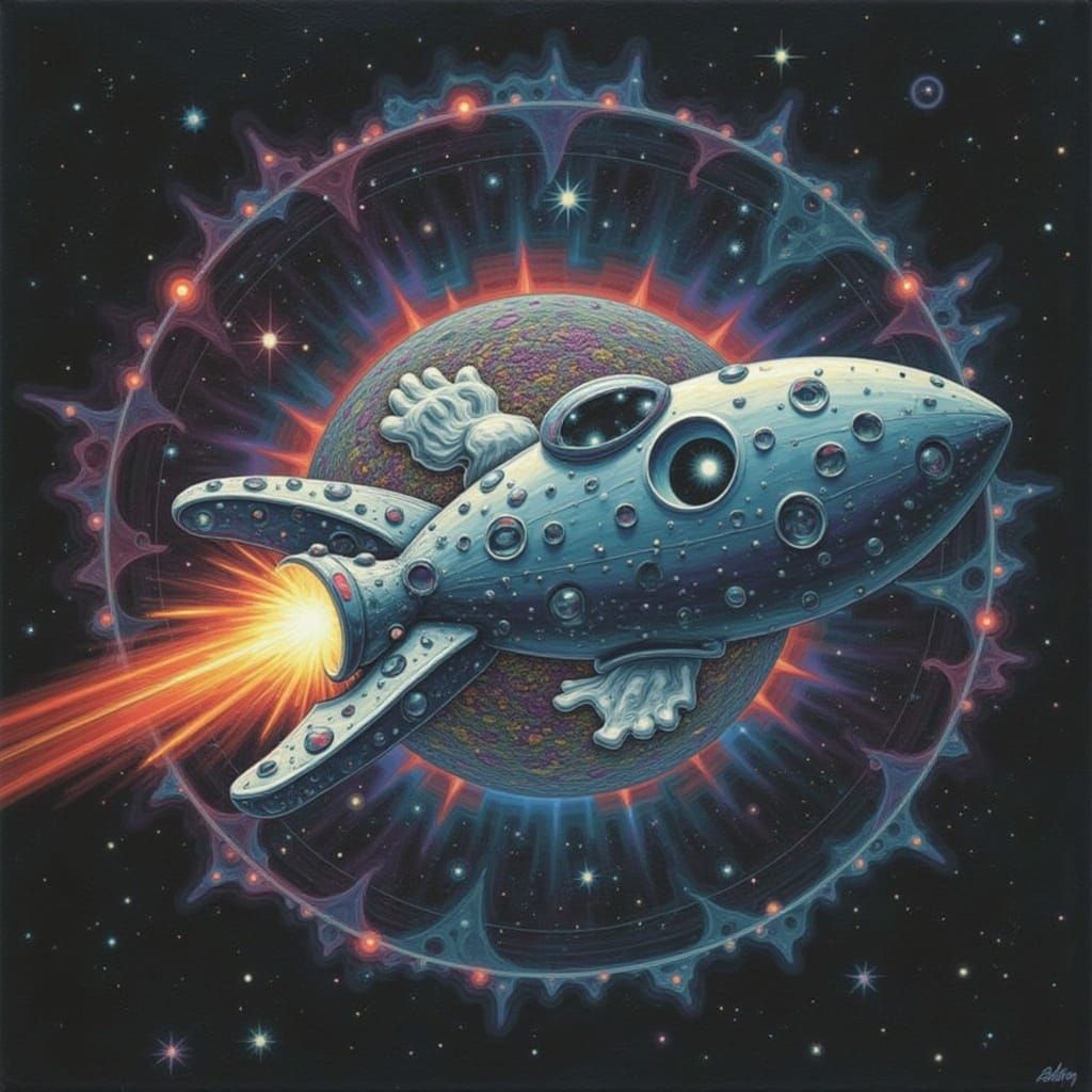 Polar Bear Flies Spaceship Through Psychedelic Star System