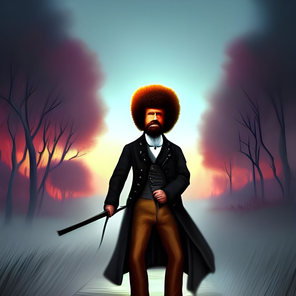 Bob Ross, a 17th century Jack the ripper, dynamic lighting intricately detailed hyperdetailed trending on Artstation com...