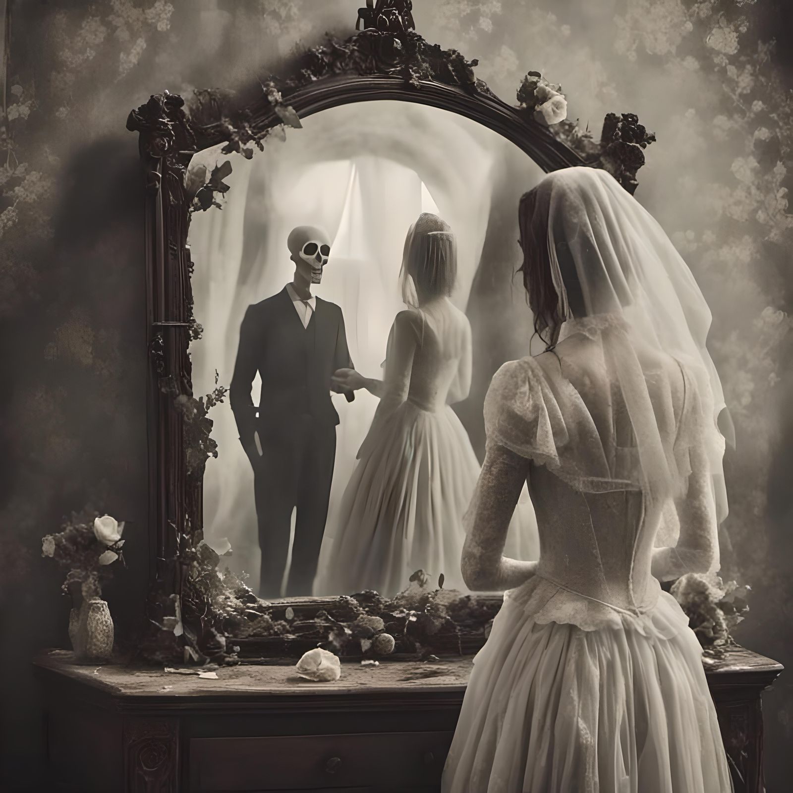 Eerie Mirror Confrontation with Ghostly Figure