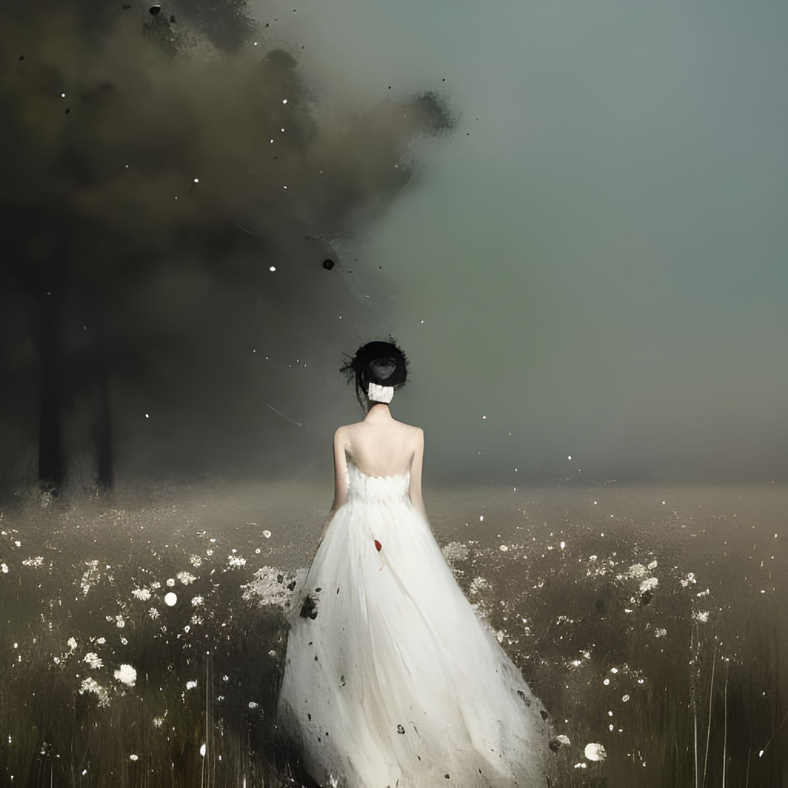 Solitary White Flower in Textured Speedpaint Style