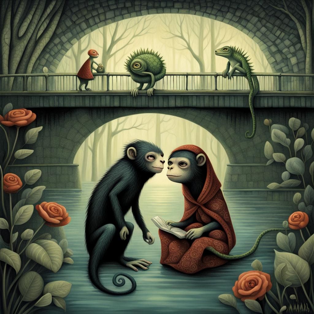 Monkey, Princess, and Iguana Knitting: Art Brut