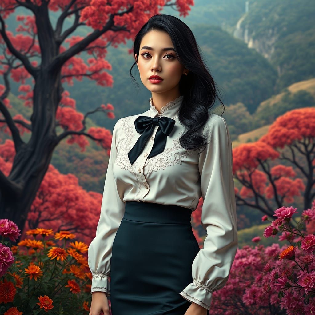 Elegant Woman in Vibrant Scenery