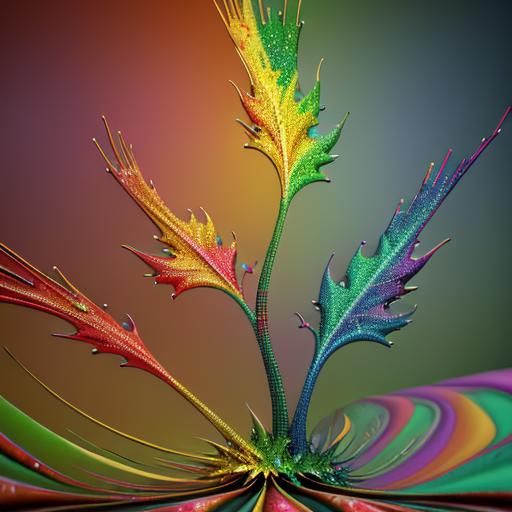 Psychedelic Fractal Leaves in Vivid Oil Painting