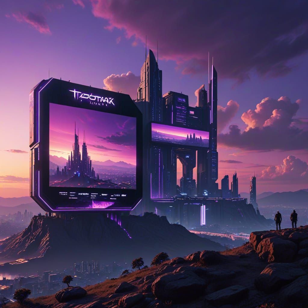 Cyberpunk Citadel Sunset Utopia Displayed