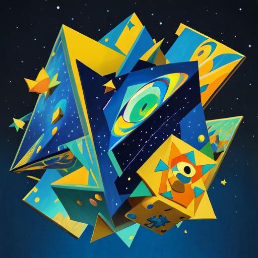 Geometric Starry Night in Cubist Style