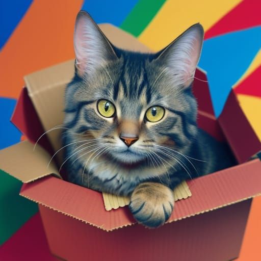 A Curious Cat Peeks Out of a Cozy Cardboard Box