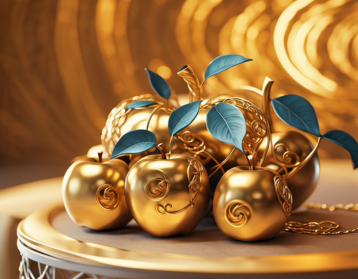 Filigree Apple Sculpture in Gold and Silver