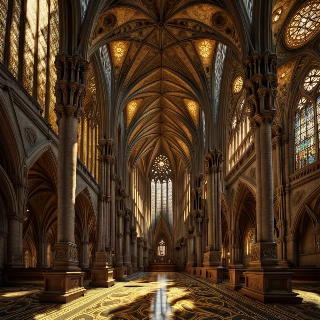 Neo-Gothic Cathedral with Ornate Carvings