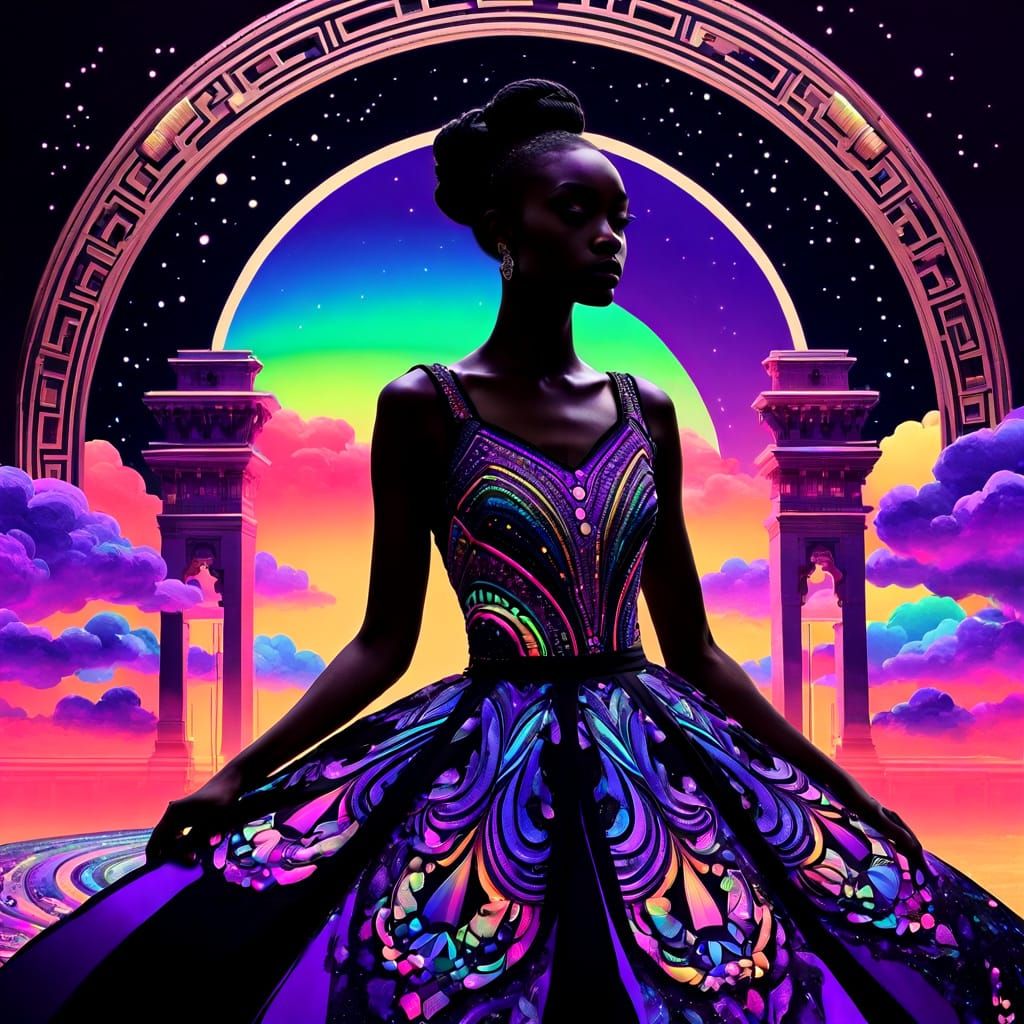 Vibrant Neon Formal Dress in Art Deco Style