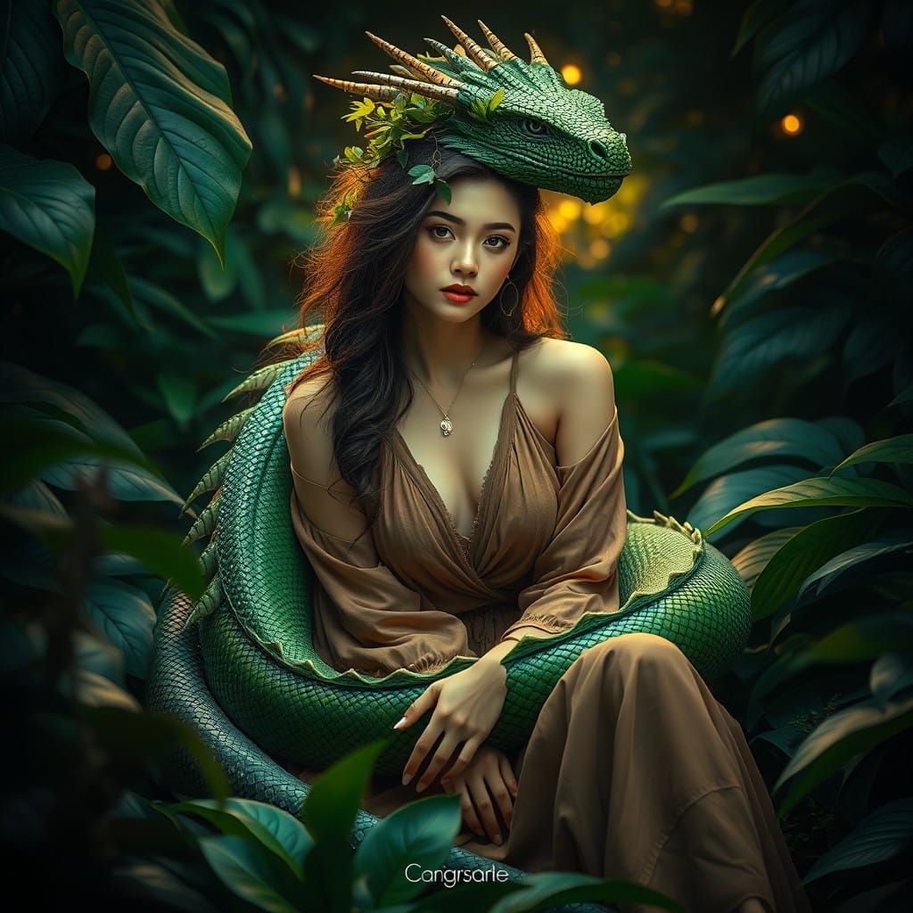 Mystical Jungle Encounter in Thomas Kinkade Style