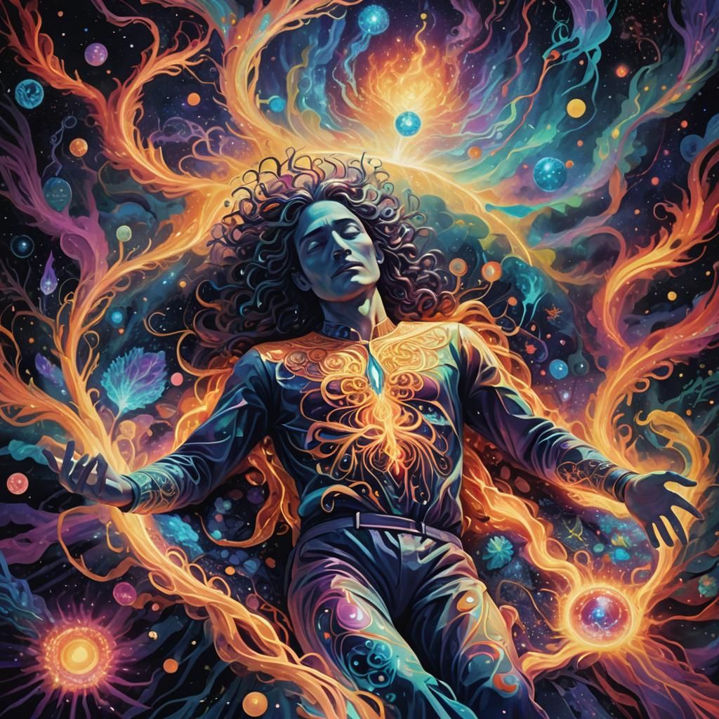 Astral Cosmic Figure in Holographic Mixed Media Style