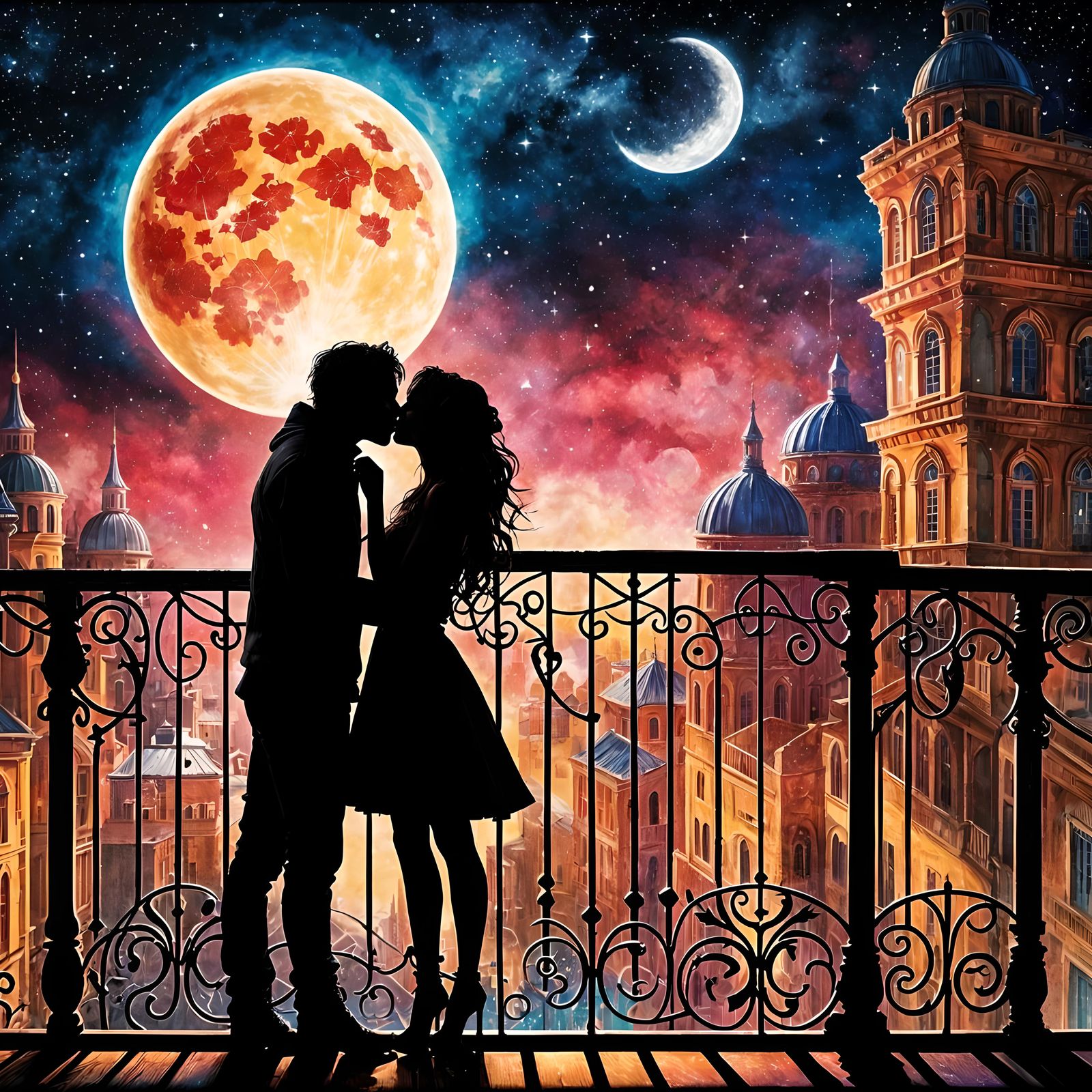 Star-Crossed Lovers Kiss Under the Moon