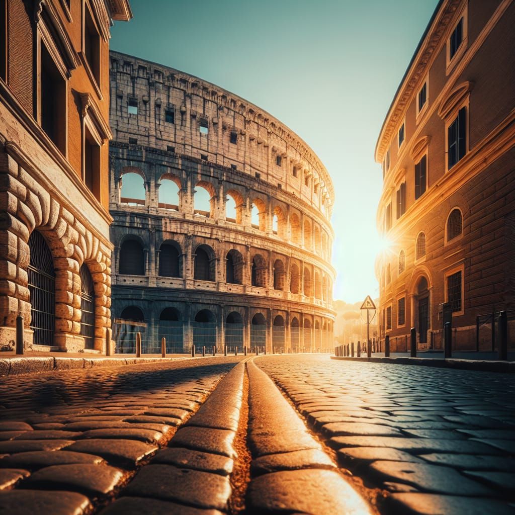Colosseum in Sunlight: Distant Street View