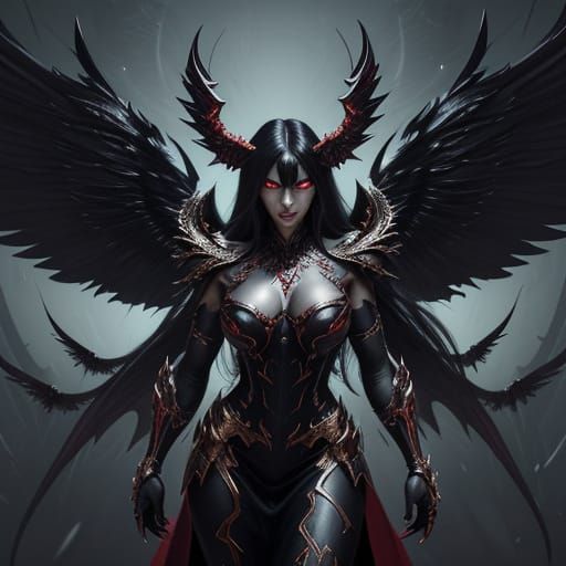 Powerful Woman With Demon Wings and Red Eyes