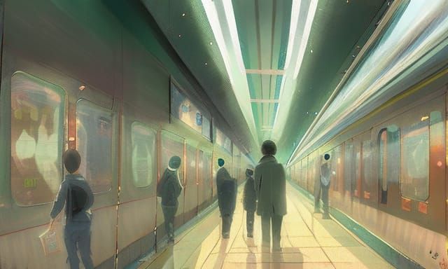 Subway Station Scene in Anime Key Visual Style
