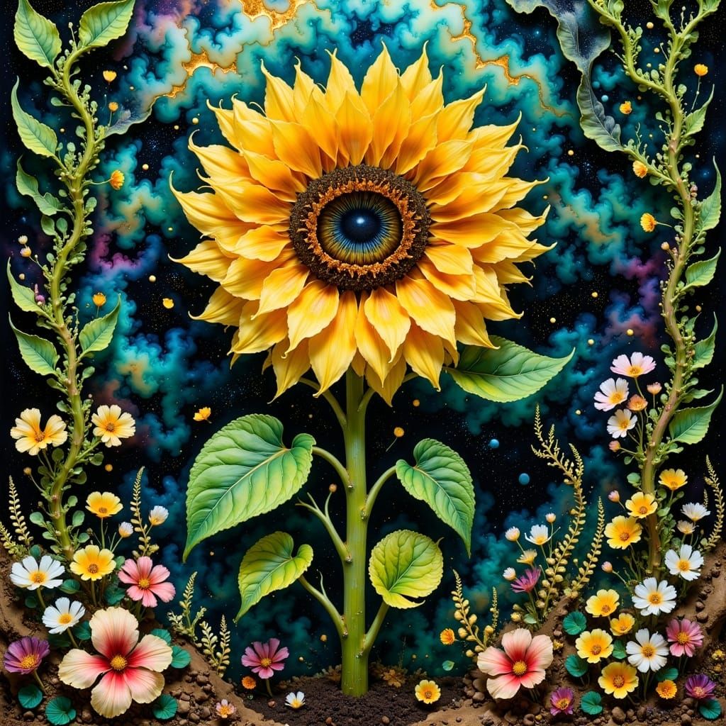 Lush Garden Scene in Vibrant Impasto Style