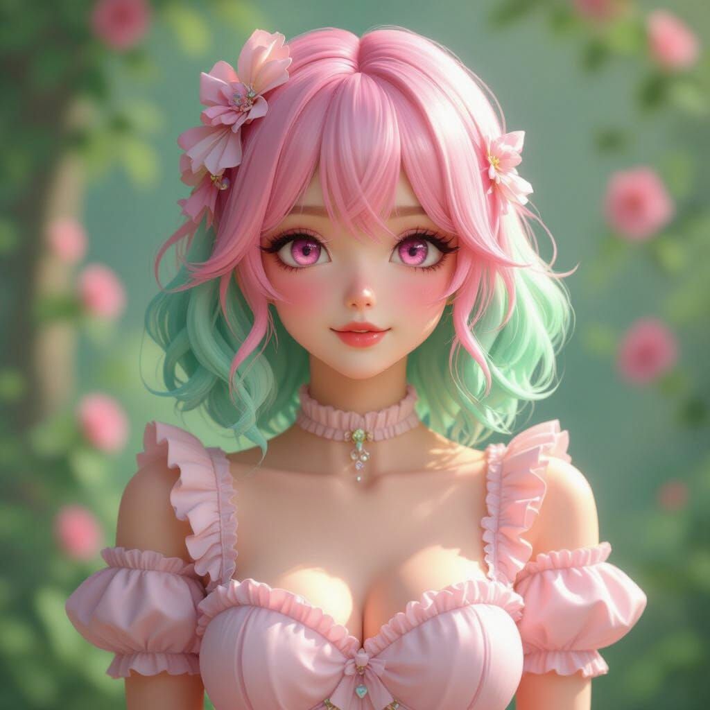 Pastel Anime Girl in Frilly Dress, 8k