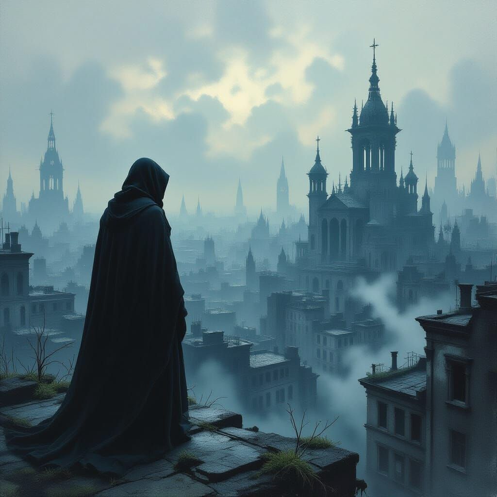 Decaying Cityscape: Expressionist Bioluminescent Wasteland