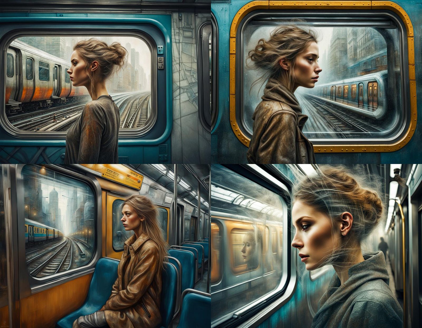 Surrealcore Woman in Subway Double Exposure