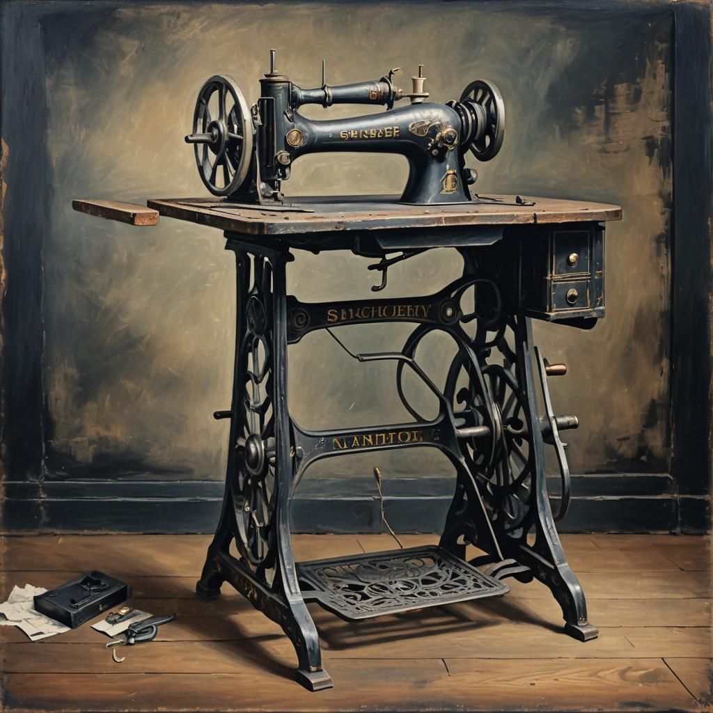 Vintage Singer Sewing Machine: Grungy Oil Chalk Painting