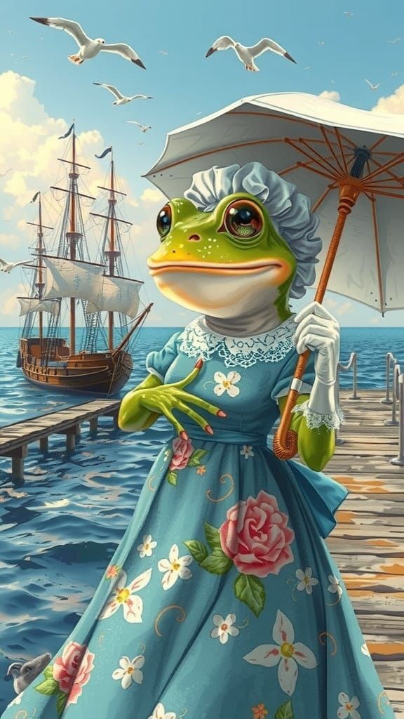 Lady Frogberta with parasol