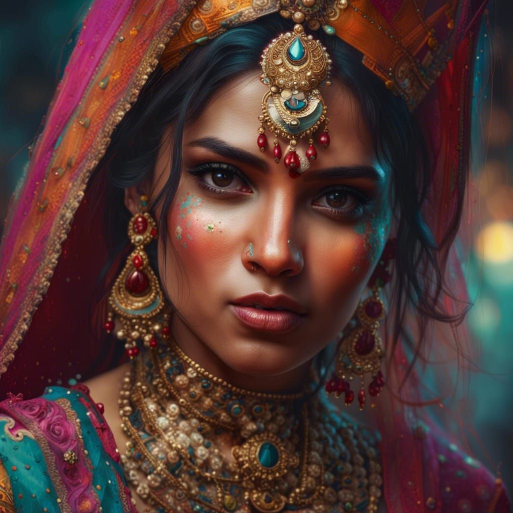 Indian Bride Portrait in Hyperdetailed Fantasy Art
