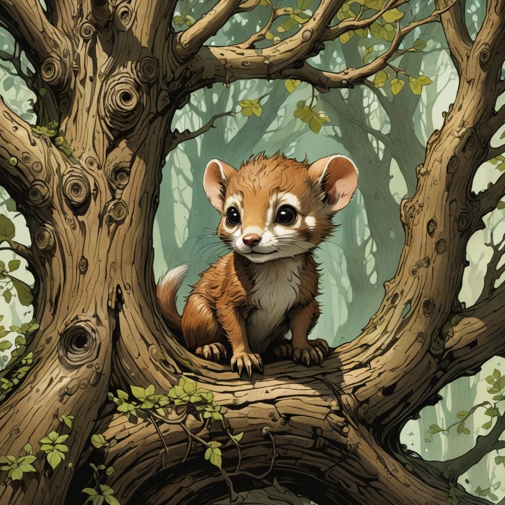 Happy Weasel Storybook Illustration in Oil Portrait Style