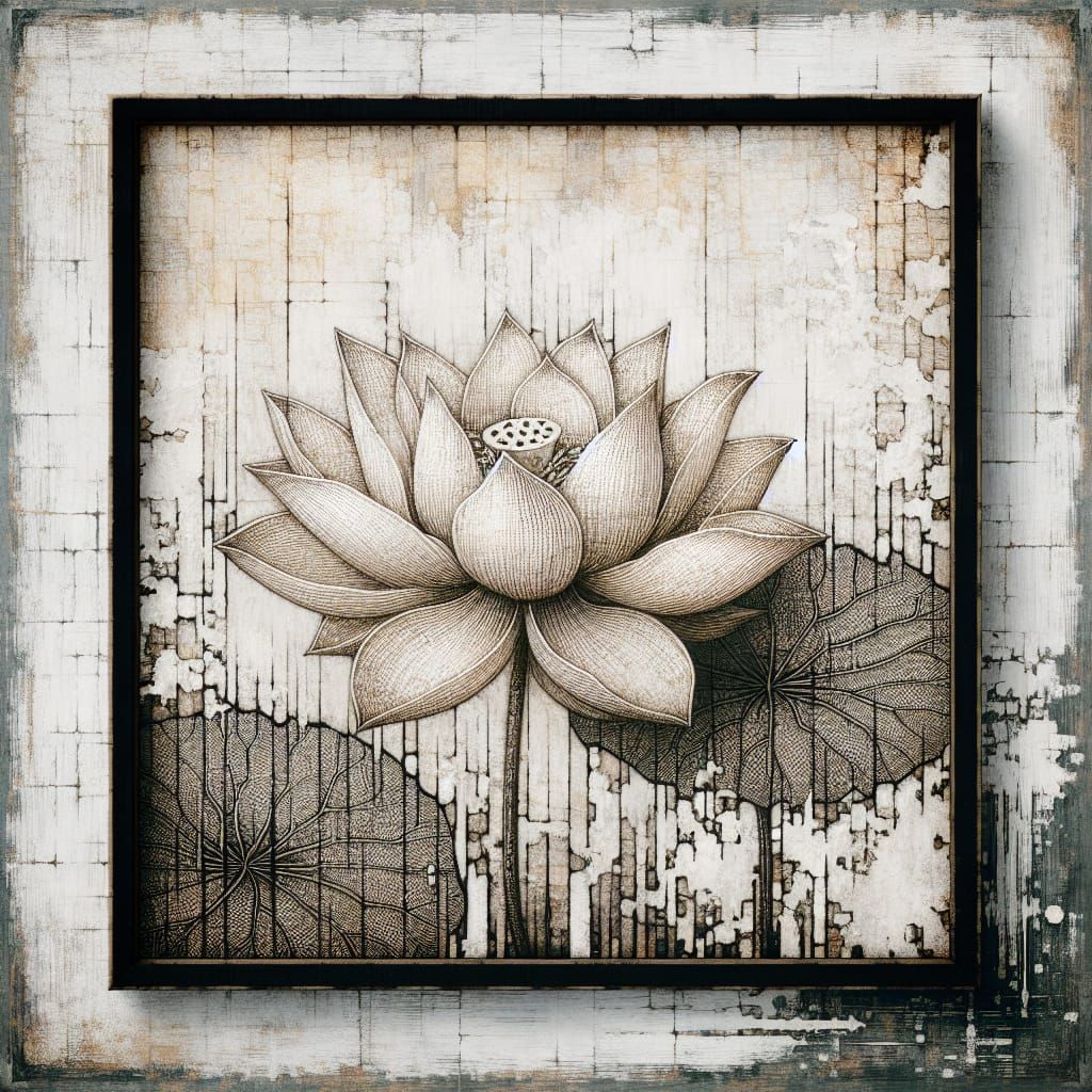 Framed Lotus Flower with Vintage Paint Texture