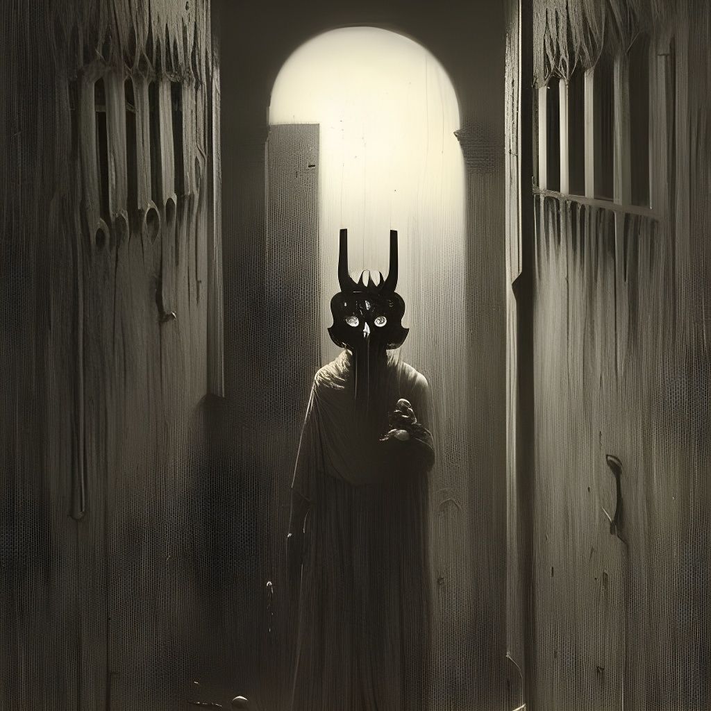 Terrifying Masks on Wooden Wall in Horror Style