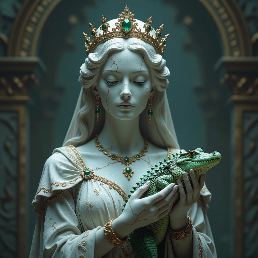 Goddess Awakening a Crocodile Statue