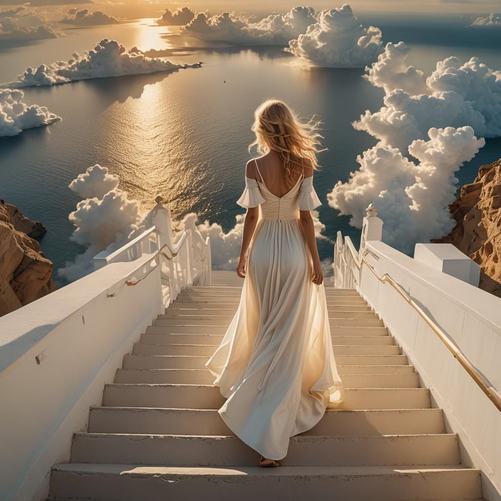 Surreal Golden Hour: Girl Descending from the Sun