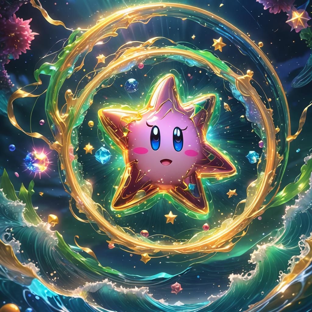 Kirby and Warp Star in Anime Style