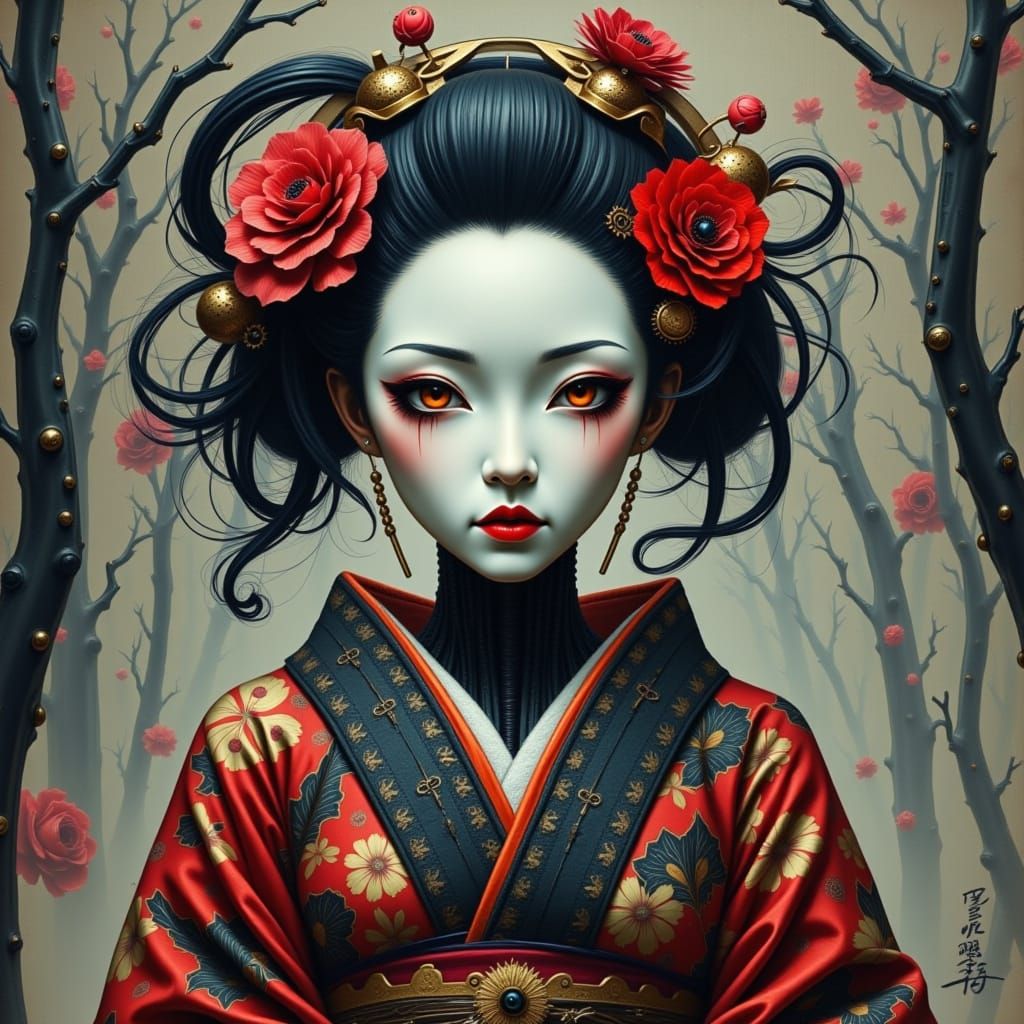 Cyborg Geisha in Ancient Japan: A Cyberpunk Reimagining