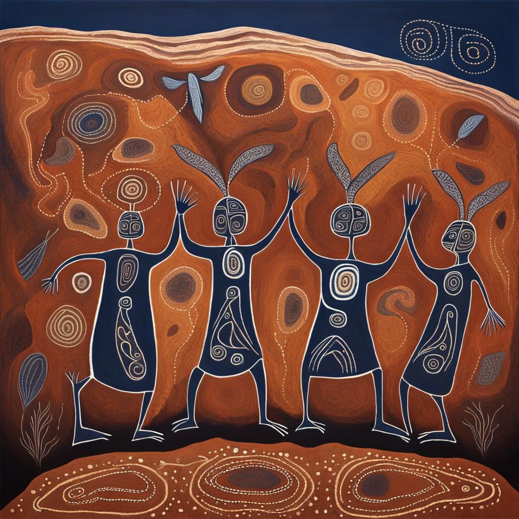 Wandjina Spirits Dance in Aboriginal Rock Art