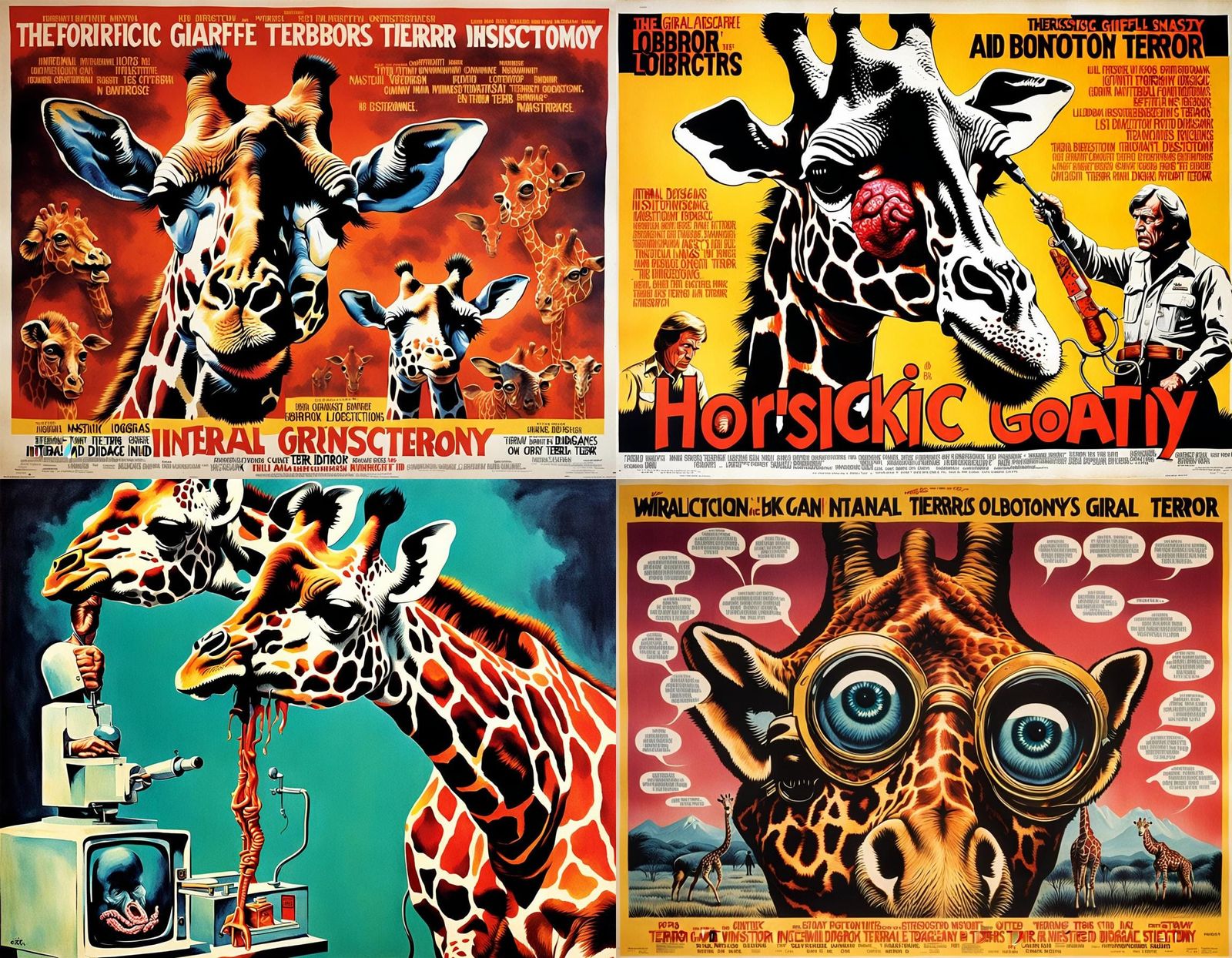 Horrific Giraffe: 1970s Movie Poster in 8k