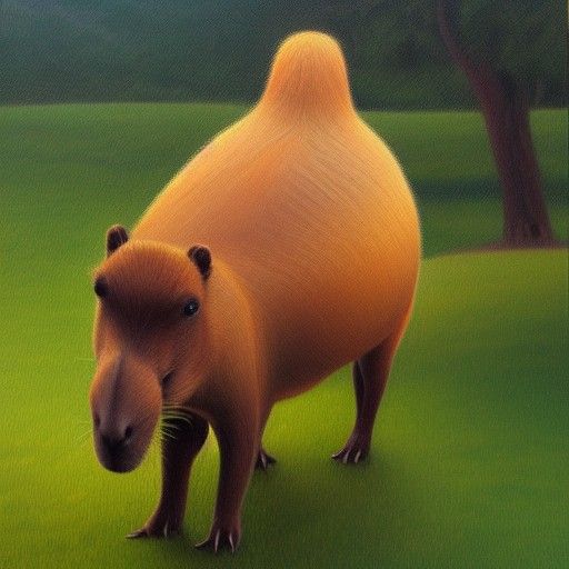 Capybara Rides Rainbow in Oil Painting Style
