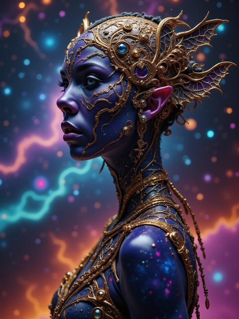 Cosmic Woman Portrait in Art Nouveau Style