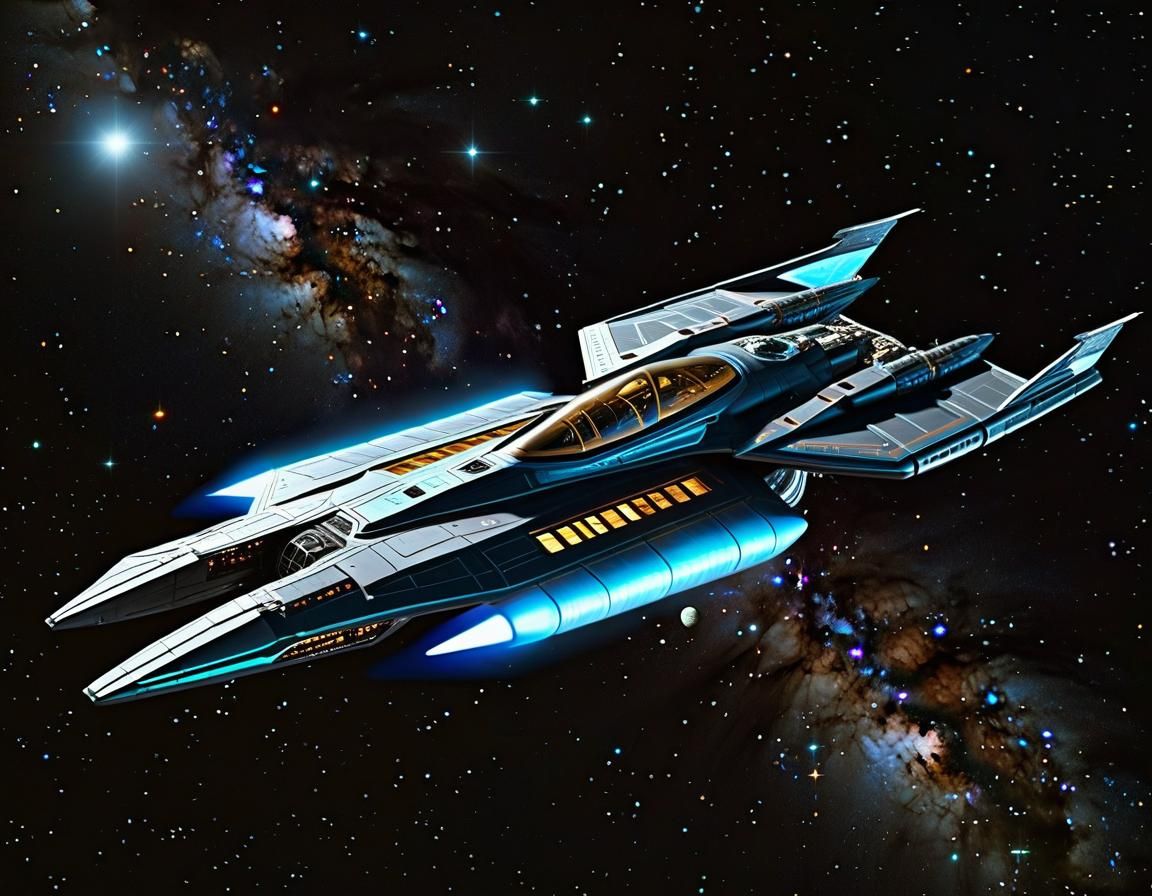 Futuristic Starfighter in Deep Space: Lunarpunk Style