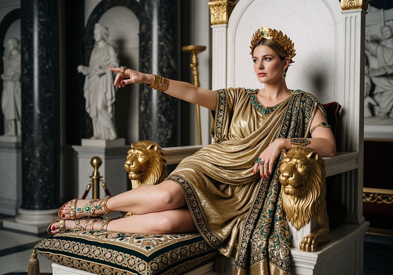 Roman Empress on Marble Throne in Royal Palace