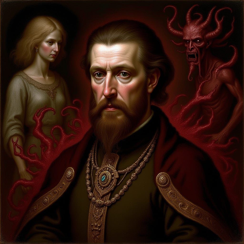 Glitching Renaissance Portrait with Demonic Figures