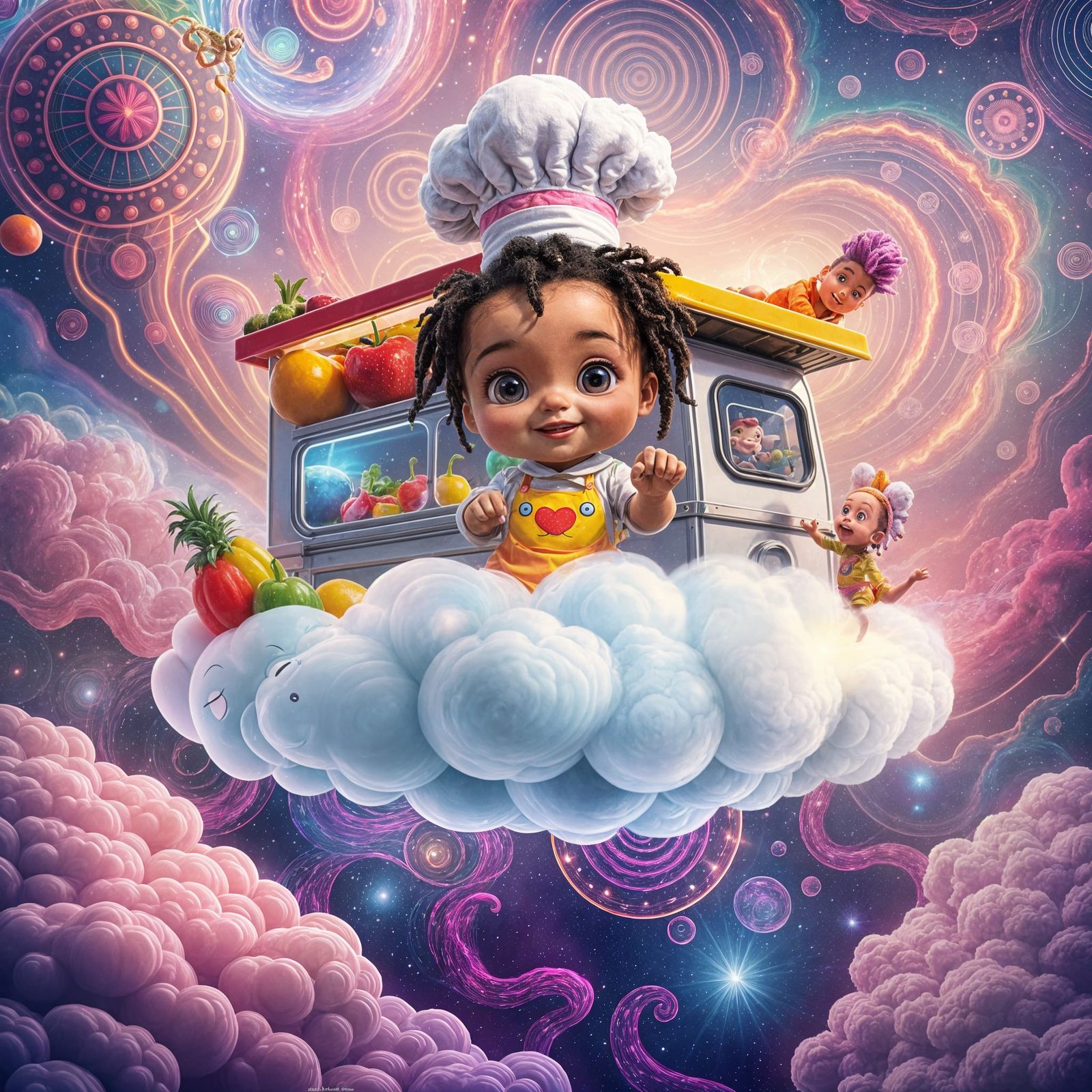 Whimsical Baby Chef in Cosmic Food Truck