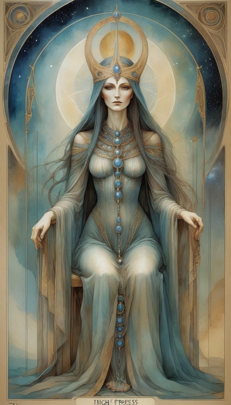 The High Priestess Tarot Card in Dreamlike Style
