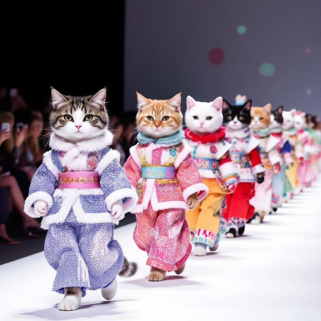 Cats Model Cute Outfits in Kawaii Fashion Show