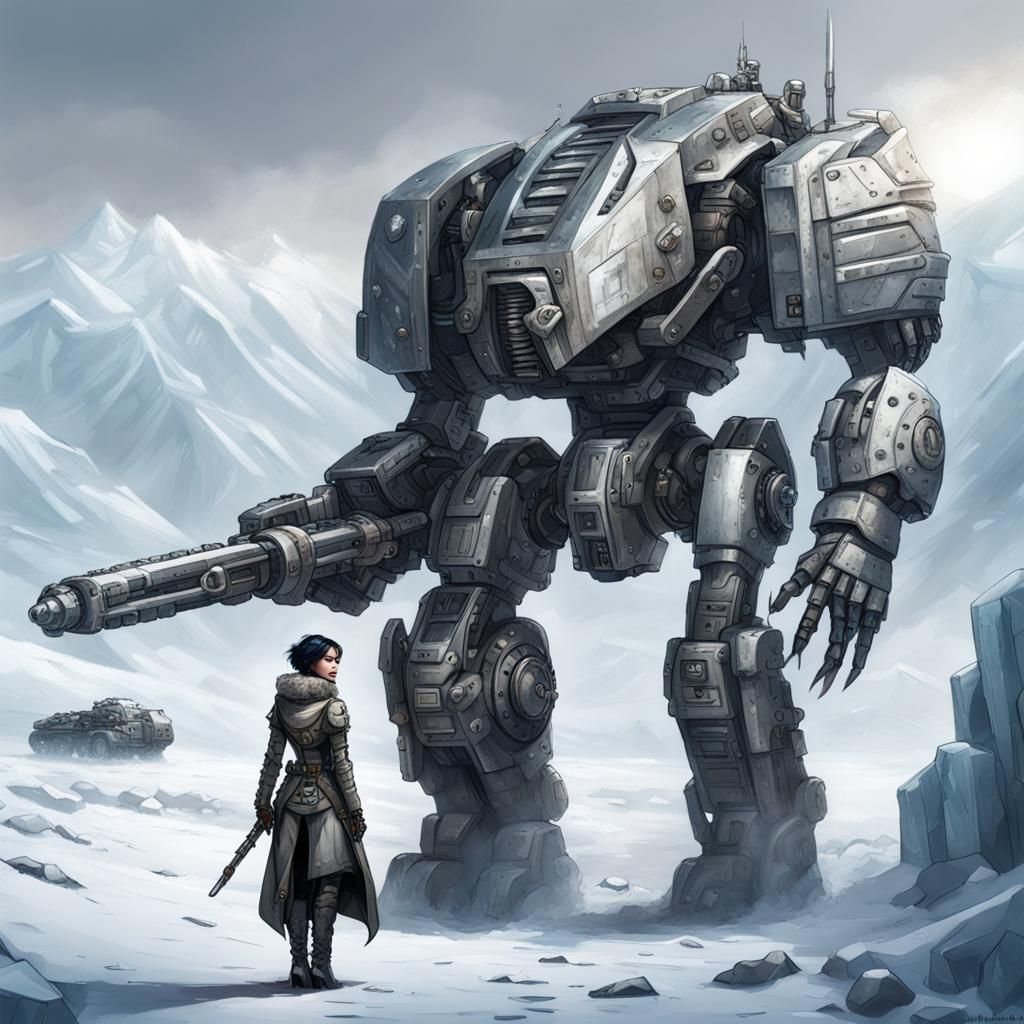 Cyberpunk Warrior in Frozen Wasteland