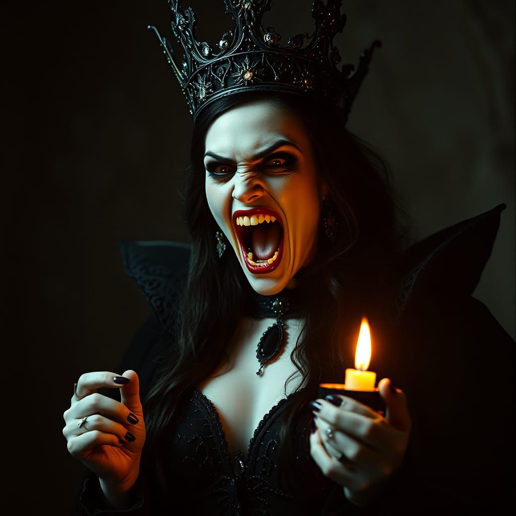Spectral Vampire Queen Reigns in Darkness with Flickering Ca...